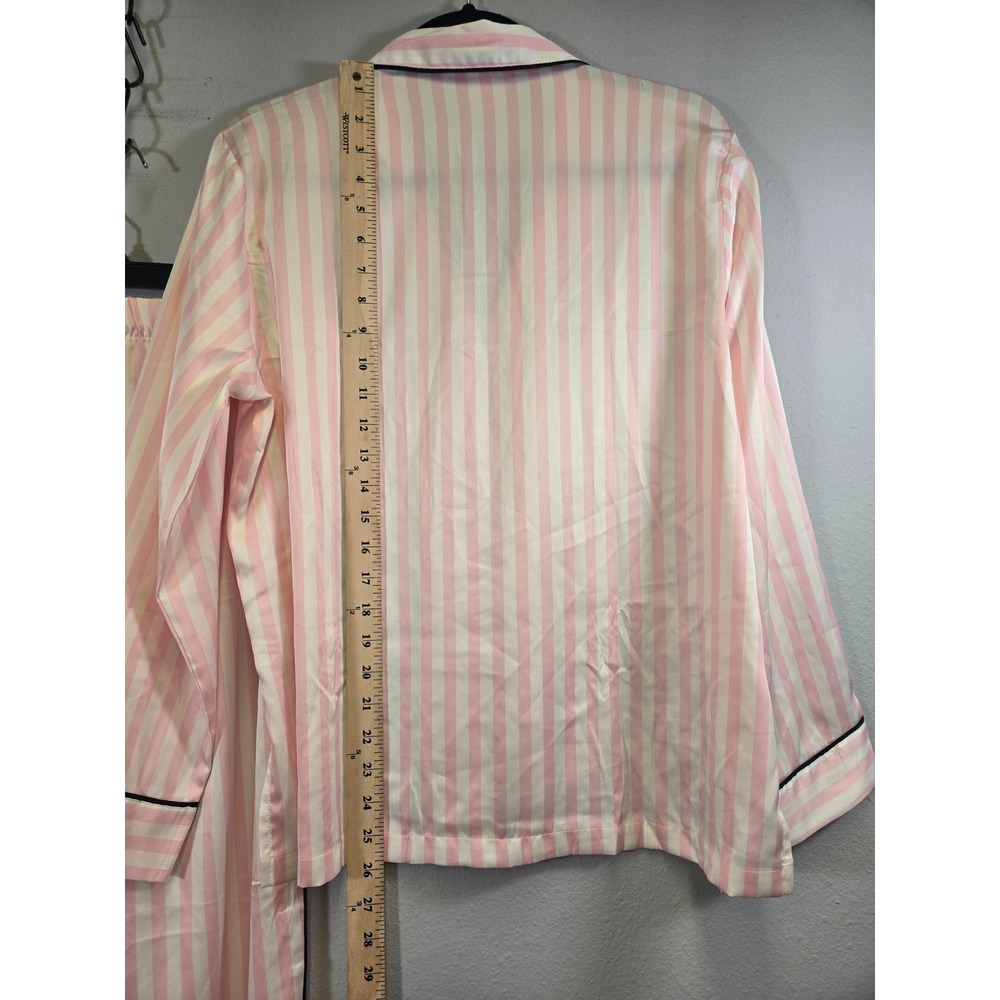 Victoria's Secret Pink White Stripe Satin Pajama Set Long Sleeve Pants Small - Picture 6 of 11